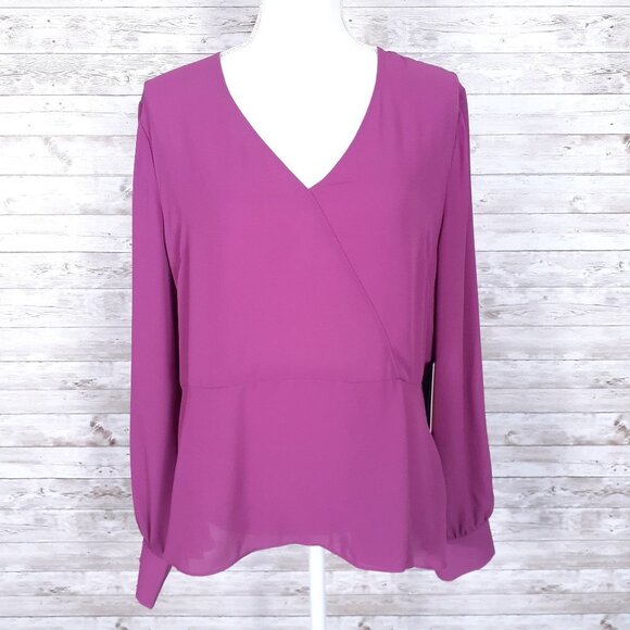 Halogen Belted Peplum Top L Purple Clover 331A - Picture 2 of 6